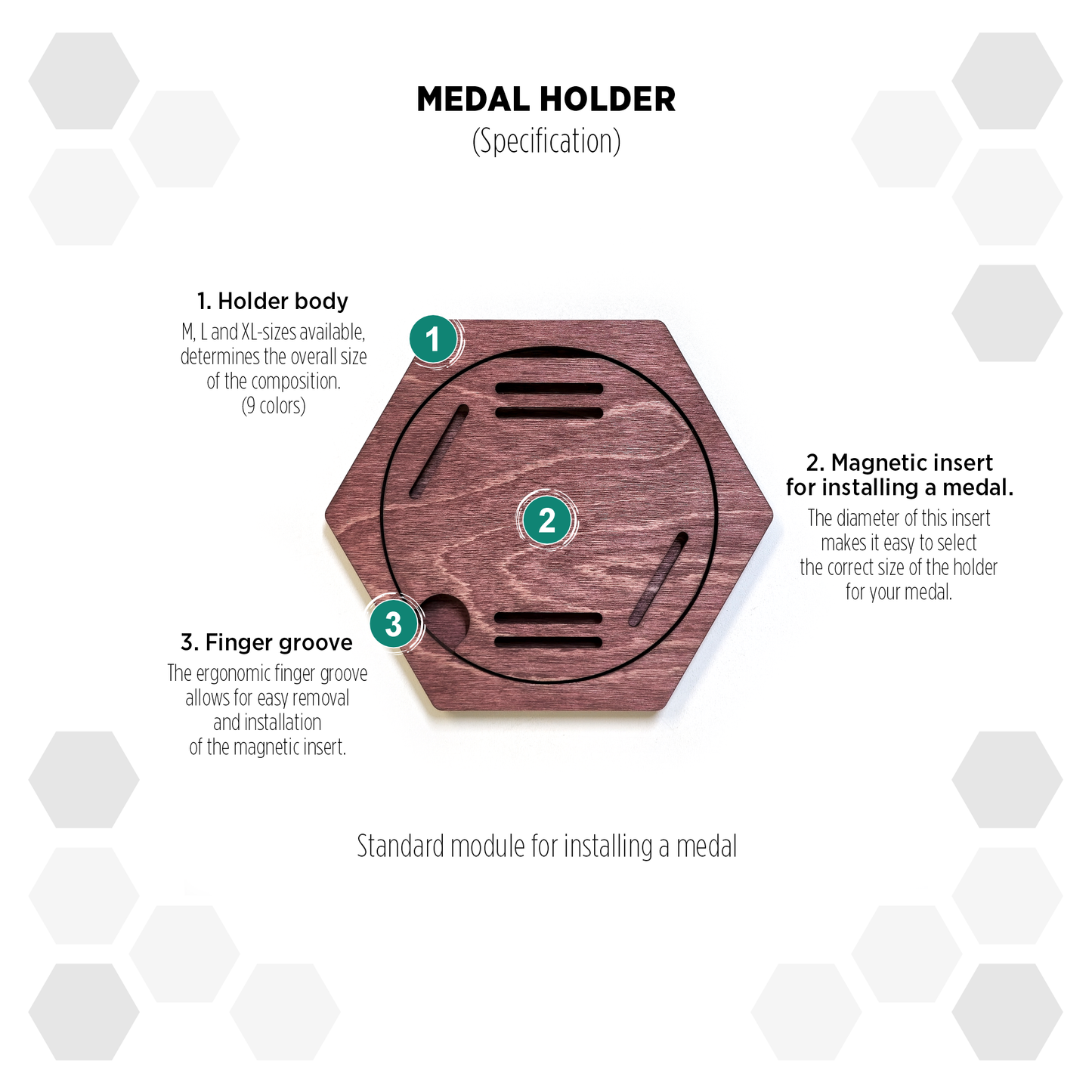 Red Mahogany modular hexagon medal Holder Display