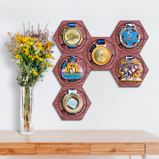 Red Mahogany modular hexagon medal Holder Display