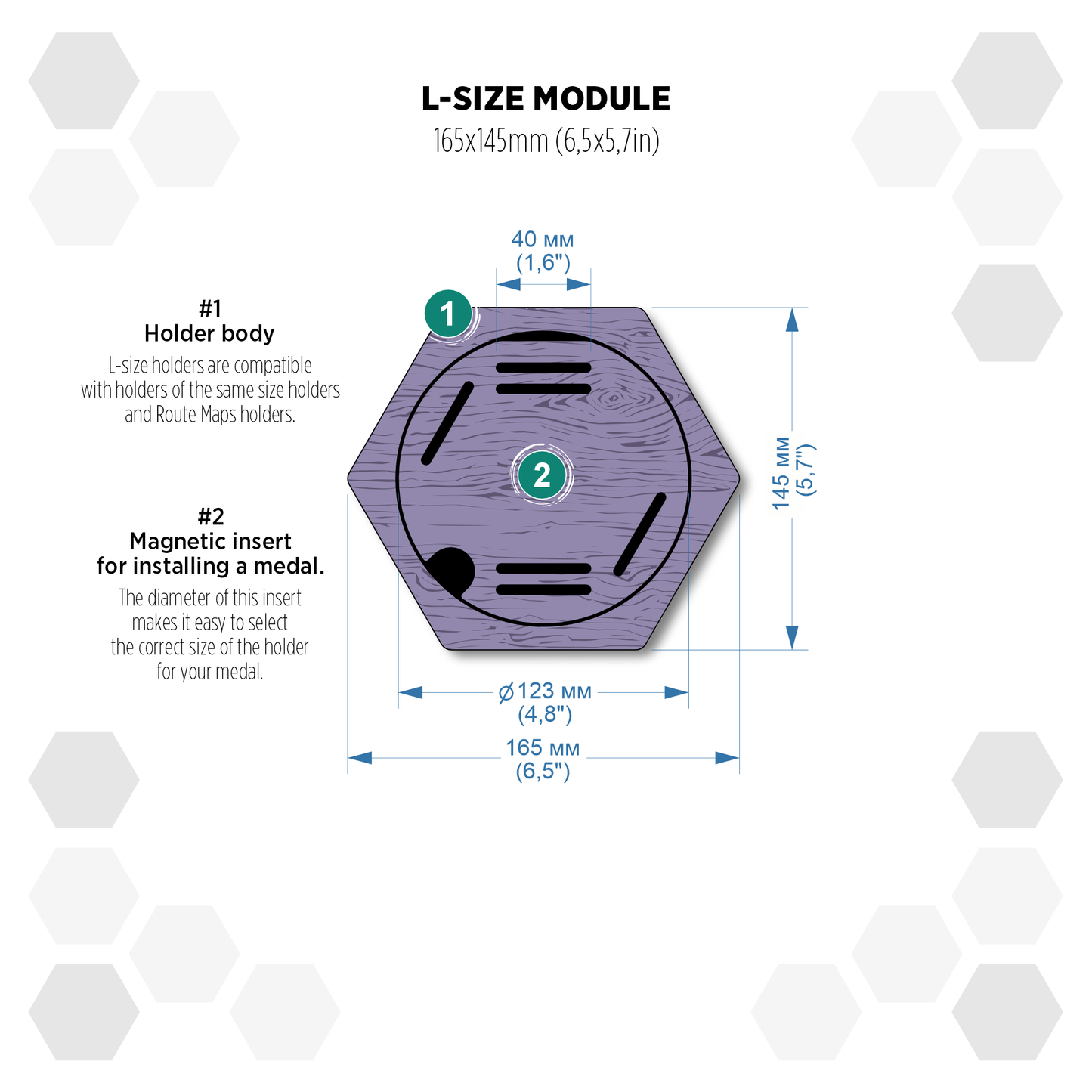 Gray Anthracite modular hexagon medal Holder Display