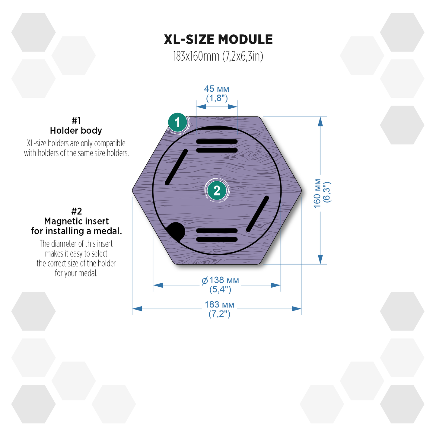 Gray Anthracite modular hexagon medal Holder Display