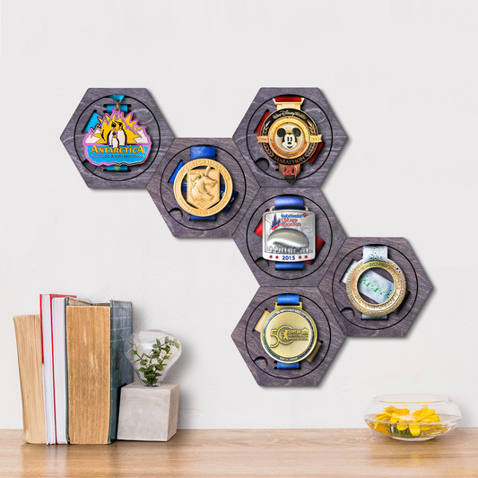 Gray Anthracite modular hexagon medal Holder Display