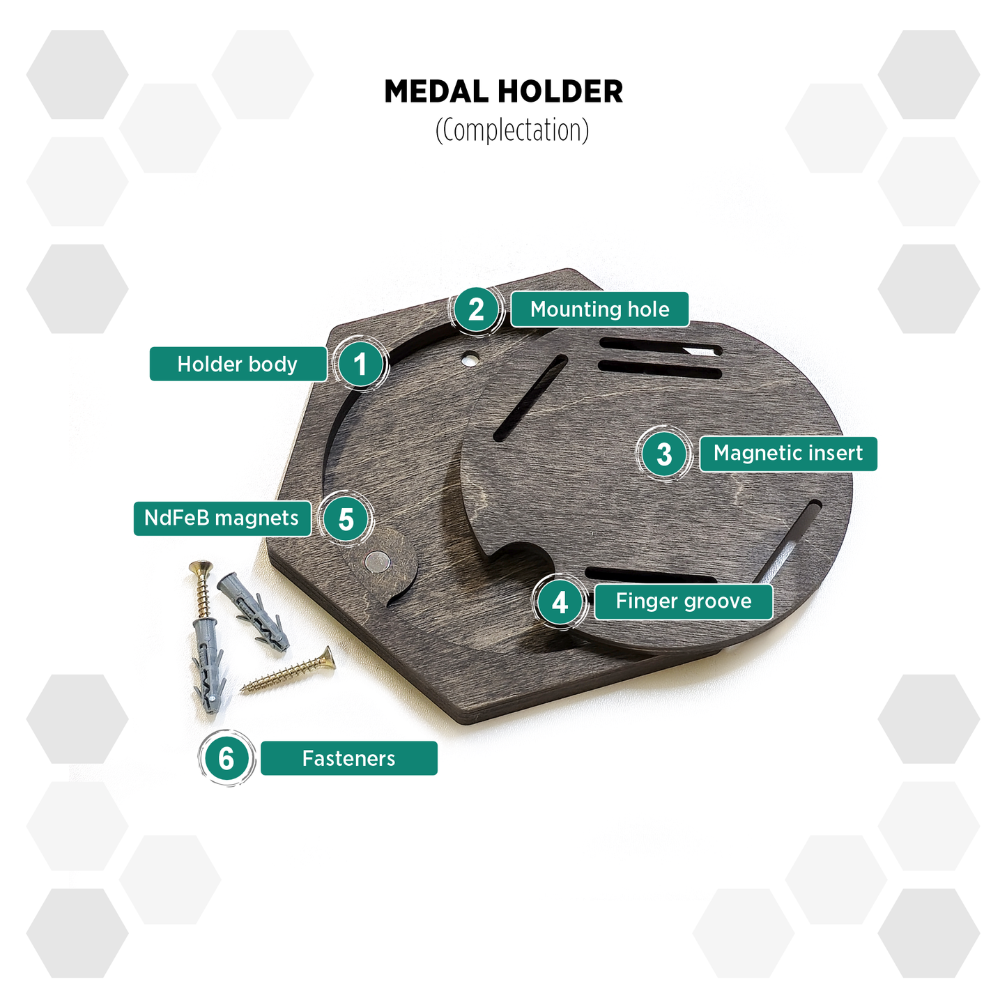 Brazil Heban modular hexagon medal Holder Display