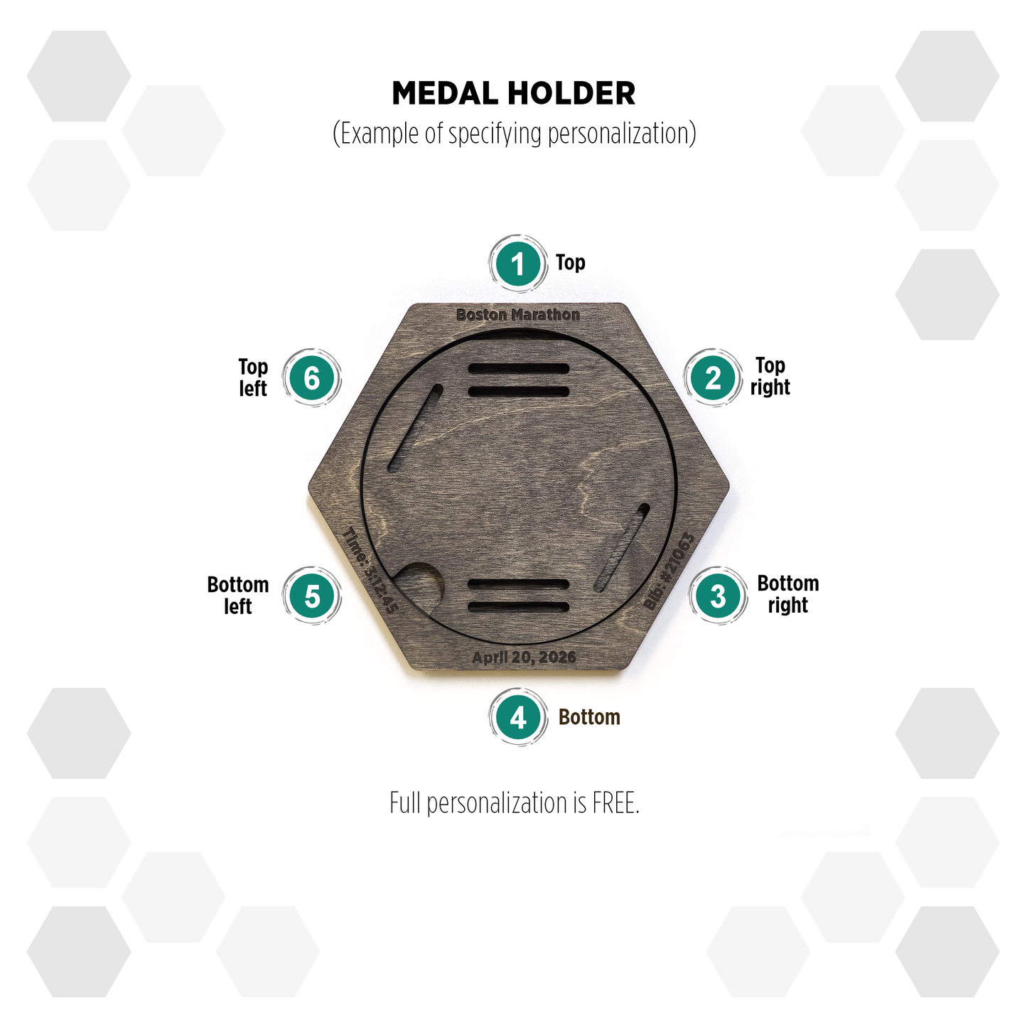 Brazil Heban modular hexagon medal Holder Display