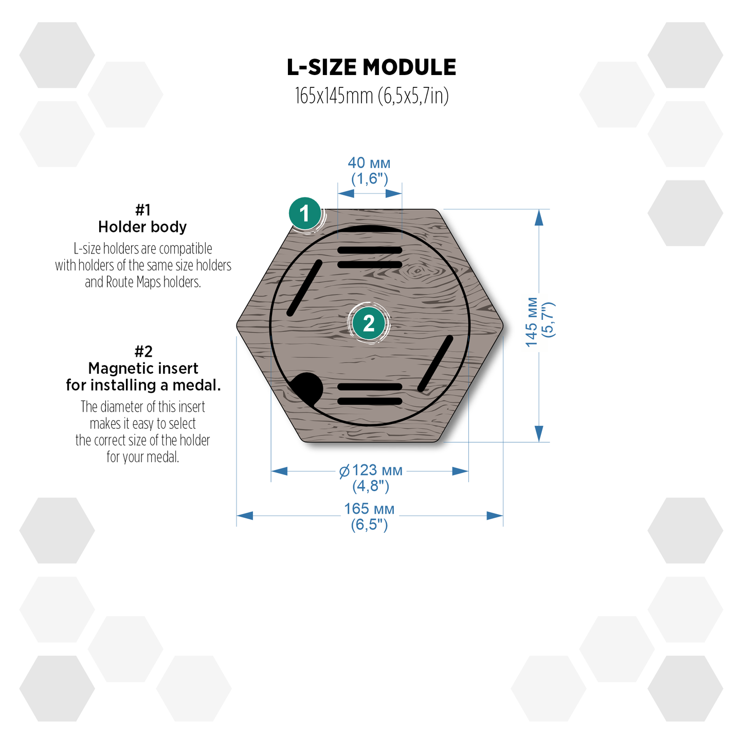 Brazil Heban modular hexagon medal Holder Display