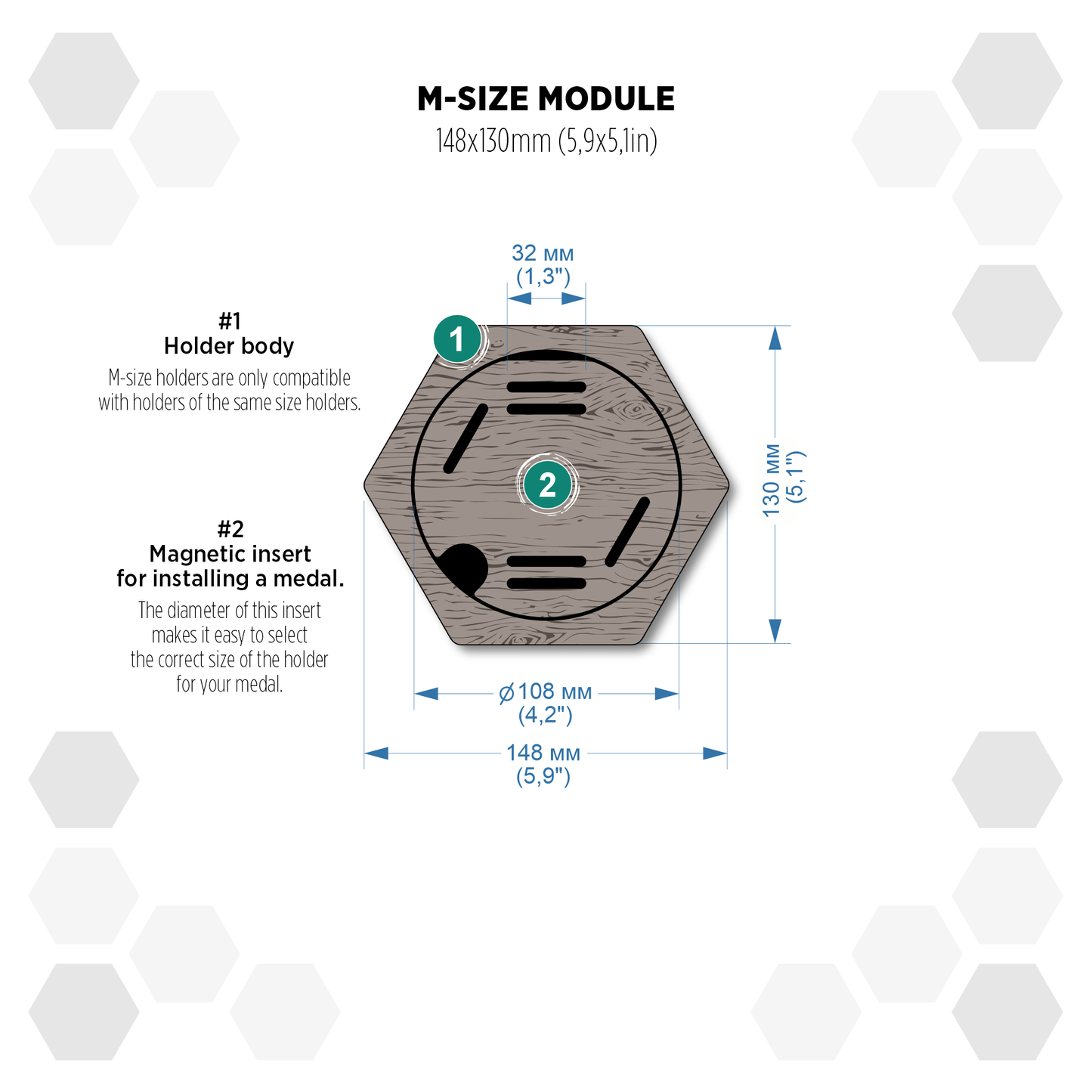 Brazil Heban modular hexagon medal Holder Display