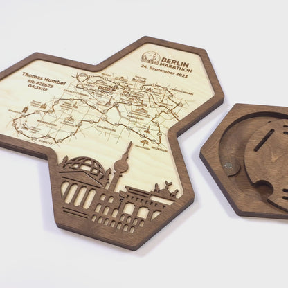 Berlin Marathon medal display holder with Route map